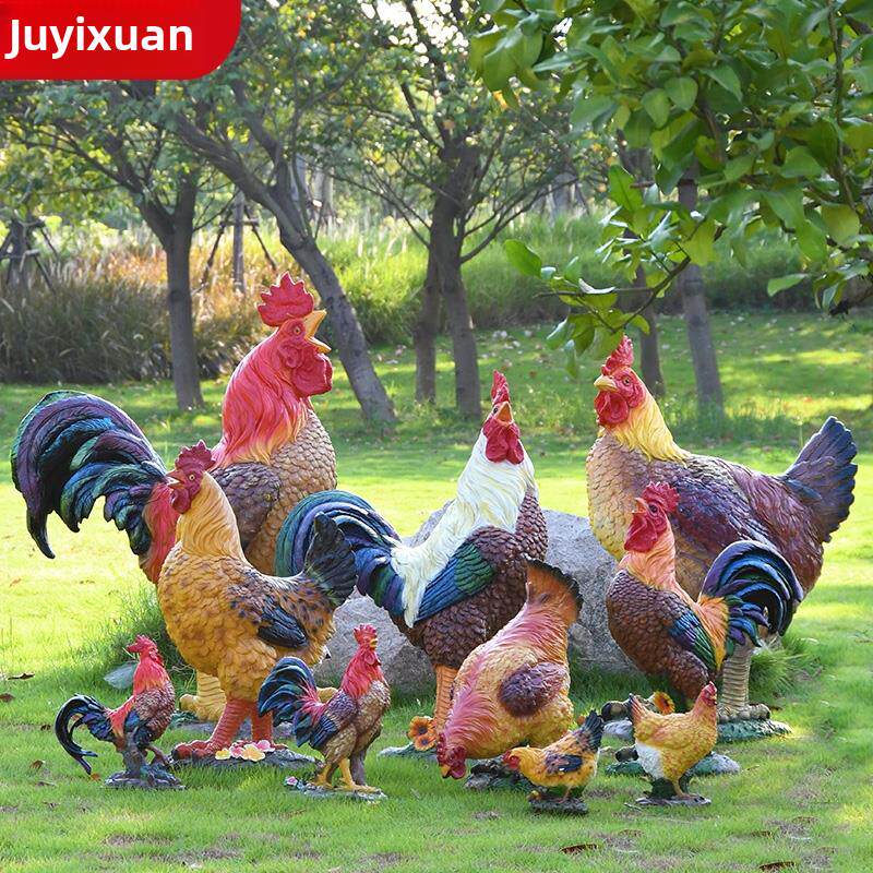 户外动物装饰彷真公鸡母鸡摆件花园庭院园林景观玻璃钢雕塑小品
