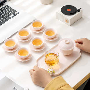 粉色功夫茶具套装 2025新款 家用办公轻奢高档茶杯泡茶盖碗干泡茶盘