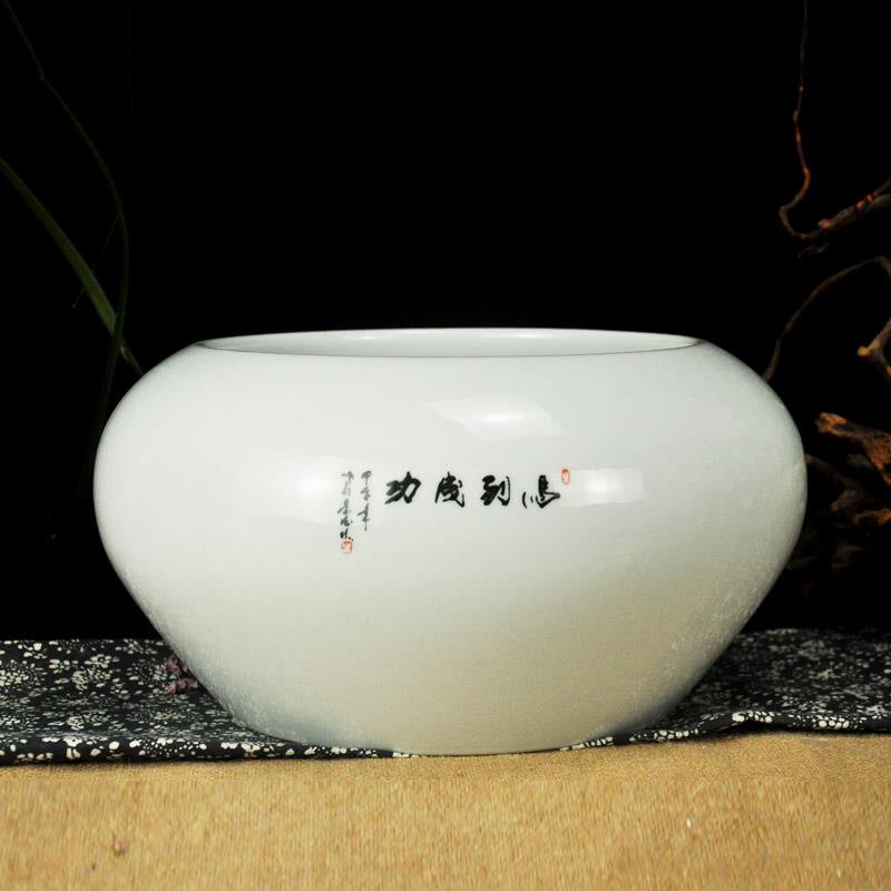 正品包邮小景德镇陶瓷鱼缸水浅乌龟缸肖 笔洗花盆 摆件生马到 马