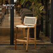 印尼进口岛台椅北欧民宿吧台椅实木藤编咖啡厅高脚椅家用餐椅凳子