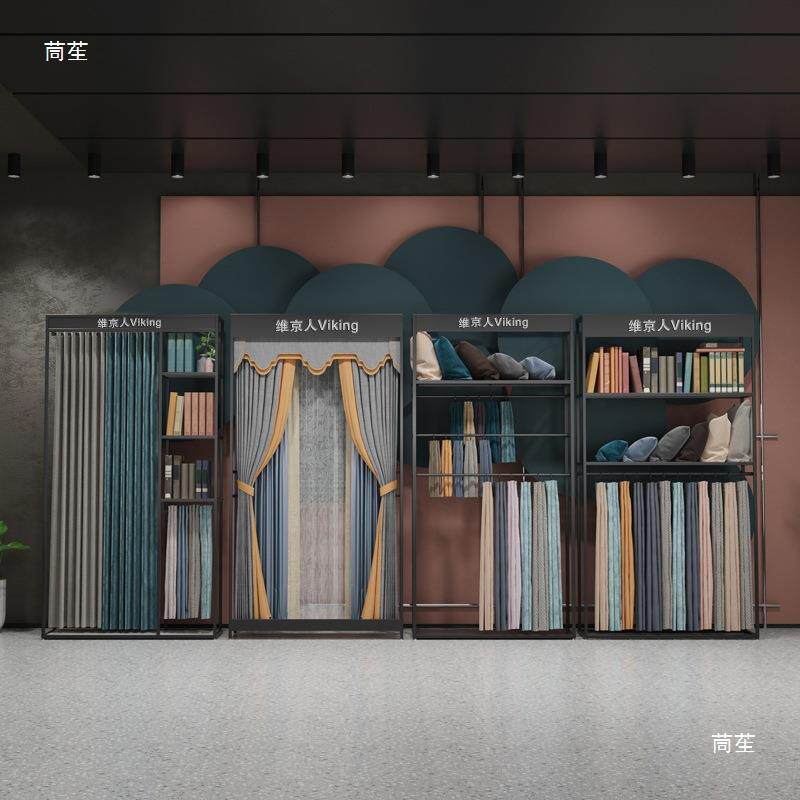 成品窗帘布艺吊卡展示架落地式家纺布料样品货架展厅大样架可移动