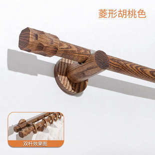 实木简约罗马杆双杆窗帘杆单杆侧装卧室客厅堵头伸缩北欧原木娜幽