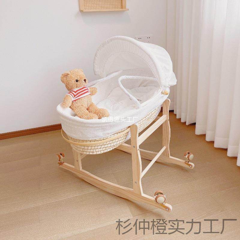 婴儿摇篮篮便携提篮手工编织婴儿手提篮床中床田园躺椅小睡新生儿