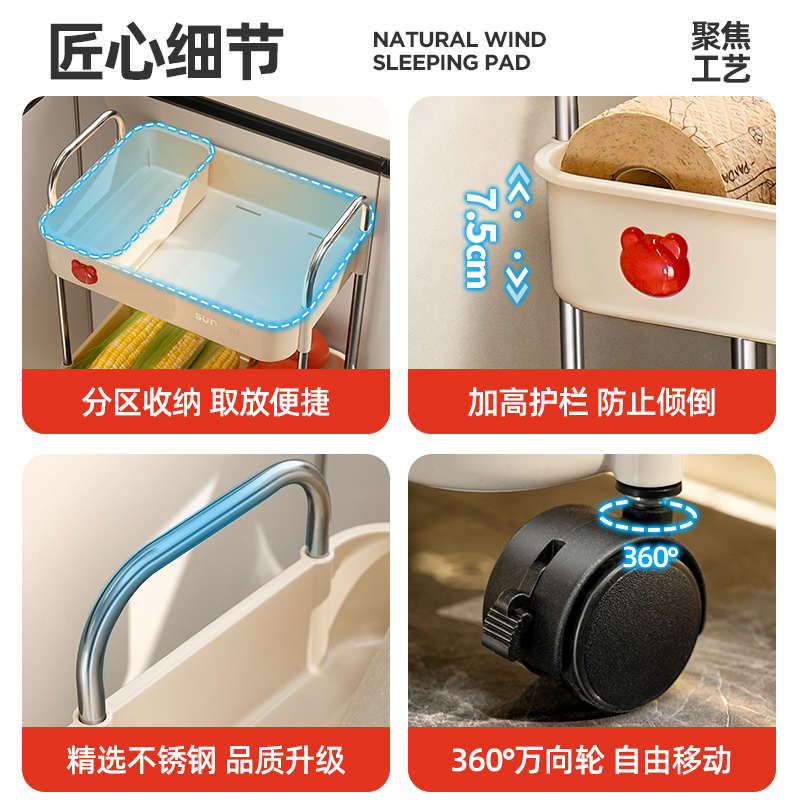 厨房置物架落地多层菜篮子置物架家用零食移动小推车果蔬菜收纳架