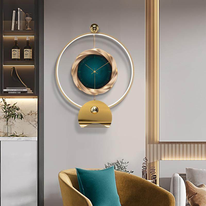 轻奢静音挂钟北欧时尚现代简约家用表客厅壁挂时钟灯挂墙创意钟表