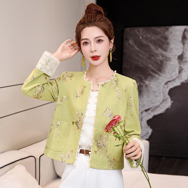 新品女B2510-02装2 025中春季新款新式国风蕾丝拼接绣花亮片时尚