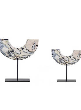 新中式半月几何大理石平安扣摆件样板间别墅酒店玄关工艺装饰品