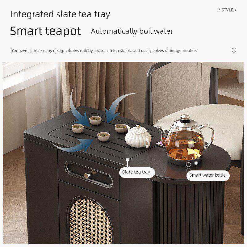 法式覆古岩板茶台烧水壶一体全自动客厅茶几阳台小茶桌移动小茶车
