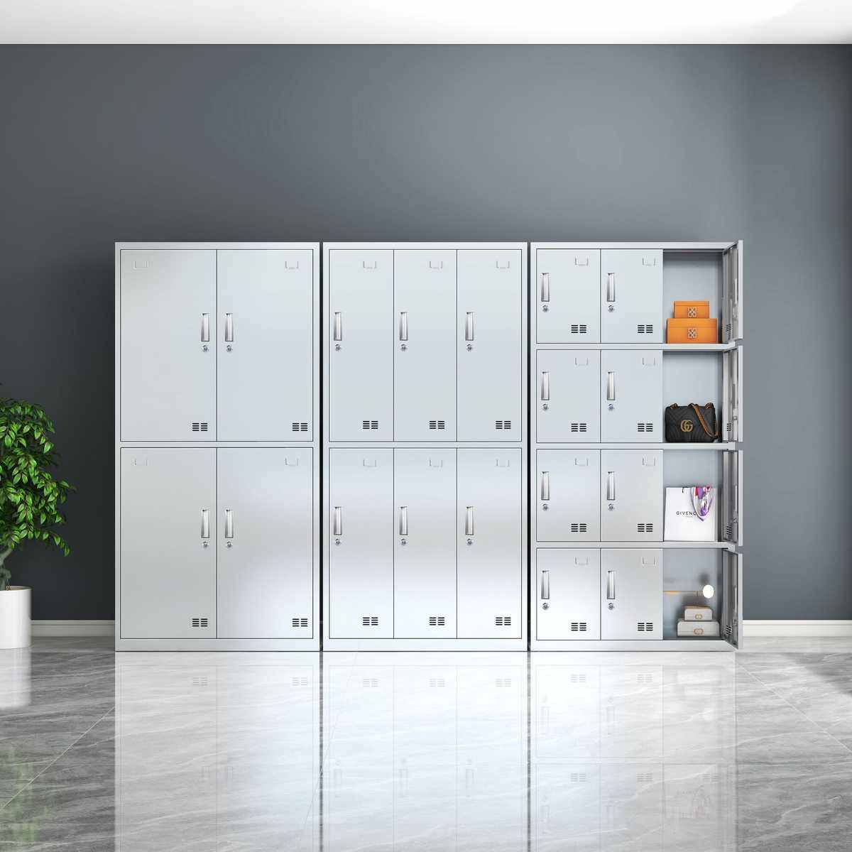 不锈钢更衣柜四门六门九门带锁换衣柜宿舍无尘车间员工多格储物柜,商业/办公家具,办公储物柜,淘宝优惠券,粉丝福利购,淘宝优惠卷