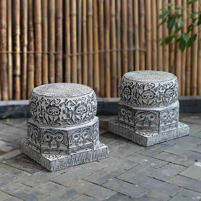 彷石雕中式庭院装饰大门口落地摆件彷古凳底座石鼓门墩石墩子花盆