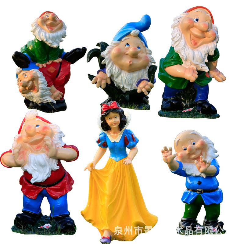 户外庭院白雪公主与七个小矮人玻璃钢雕塑幼儿园卡通人物装饰摆件
