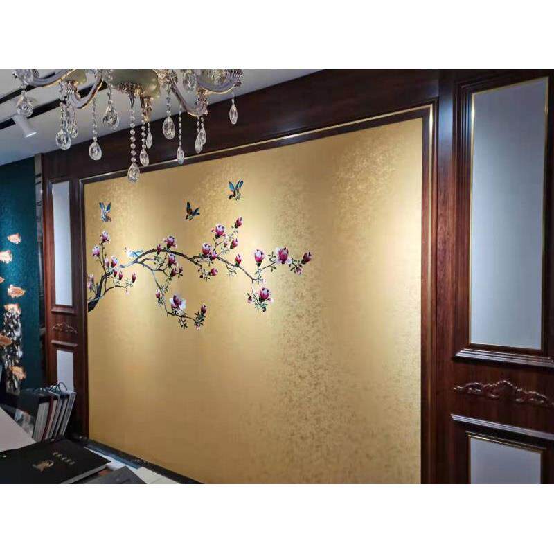 刺绣墙布玉兰背景墙独绣新中式花鸟客厅壁布无缝壁画 画床头沙发