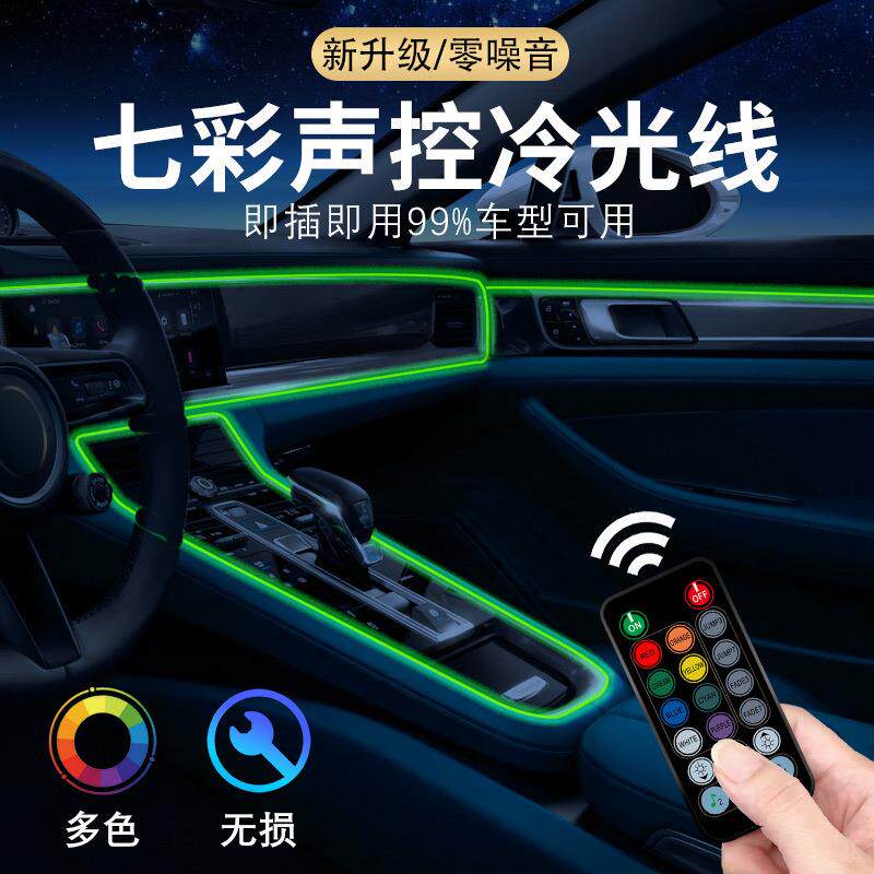 新款直销跨境 车载USB汽车冷光线氛围灯导光条车内免安装接线改装