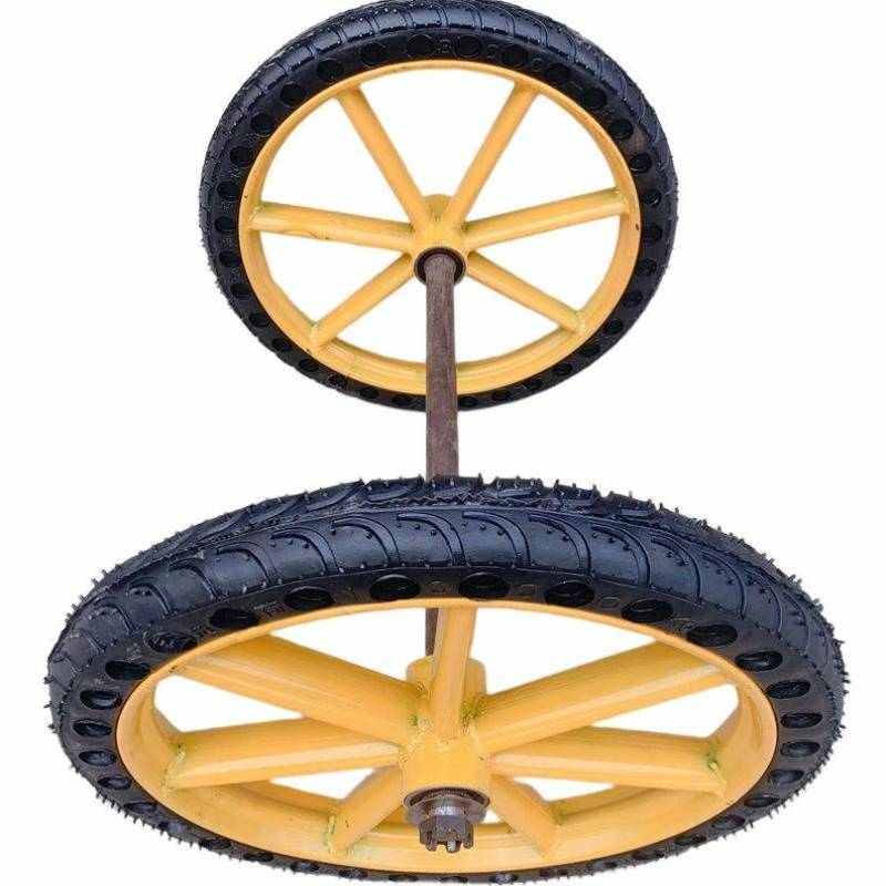明雾手推斗车轮劳动车板车充气实心轮子轮子加杆子