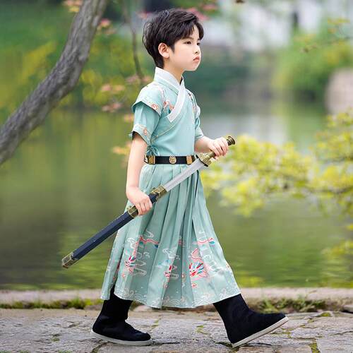 儿童汉服男童飞鱼服夏季短袖古装侠客锦衣卫服装中国风演出服表演