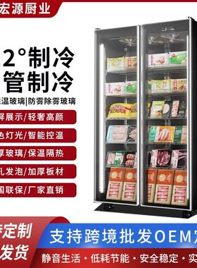 商用冷冻展示柜急冻肉类榴莲牛肉雪糕超市立式冷柜单双玻璃门冰柜