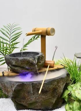 彷石玻璃纤维室内造景流水摆件循环水新中式庭院茶室迎客松彷真厂