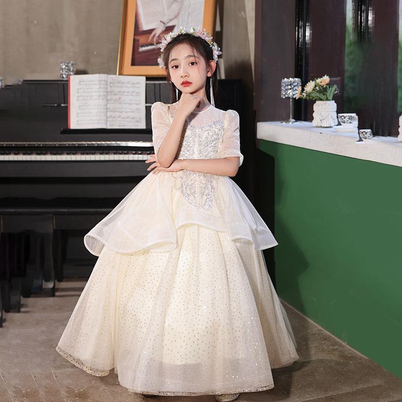 高档女礼服绝美花童婚纱生日小主出持钢琴演服高端幼儿古筝演表服