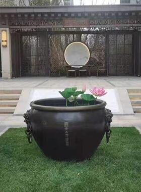 铜缸摆件纯铜故宫大水缸大号黄铜故宫缸招财庭院大铜水缸客厅铜缸