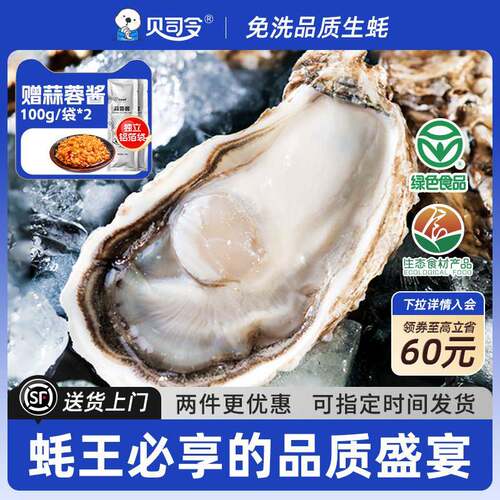 贝斯令乳山生态生蚝鲜活10斤特大7XL蚝王牡蛎肉海鲜新鲜蒜蓉海蛎