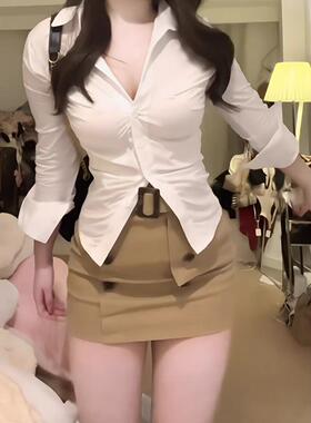 JK Slim Shirt JK制服纯欲辣妹收腰衬衫女春秋白色修身显瘦打底衫