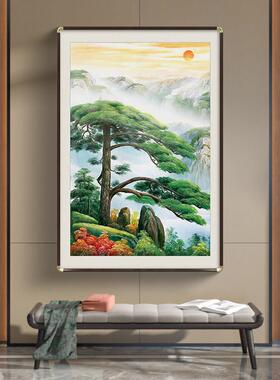 迎客松挂画入户门玄关画新中式山水画走廊壁画实木中堂客厅装饰画