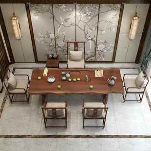 新式 1米8大板茶桌泡椅HVG组用合简约现代家店铺办公室茶桌中原木