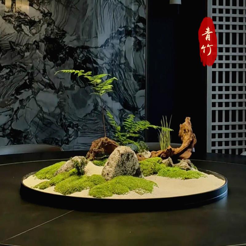 大桌中间摆件转盘中摆饭花间仿真新中式圆沙盘011高端店电动餐桌