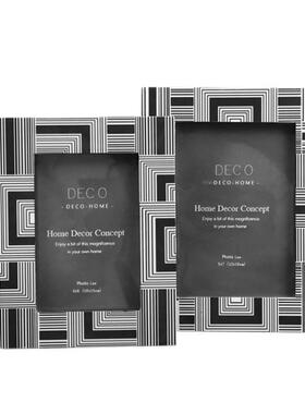 家居极简约黑白条纹相框样板房书房摆件经典元素符号软装饰品