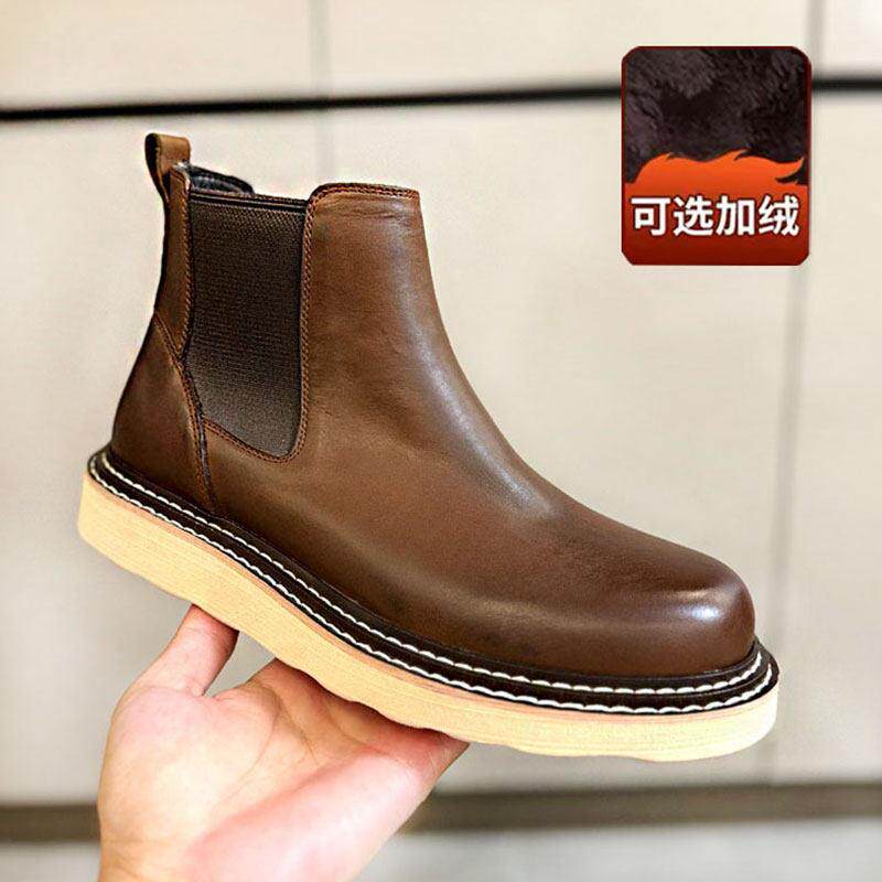 真皮英伦复古厚底切尔西男靴休闲高帮皮鞋冬季加绒保暖工装马丁靴