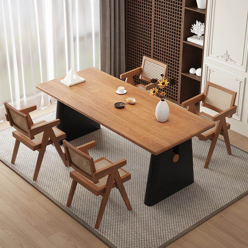 中古风实木餐桌椅组合客厅家用书桌茶桌一体原木民宿两用长方形桌