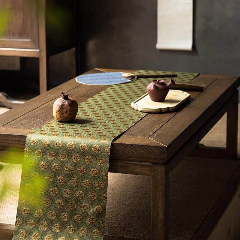 西阵织禅意茶席麻布茶垫桌旗布艺中式简约织锦缎茶台桌布棉麻