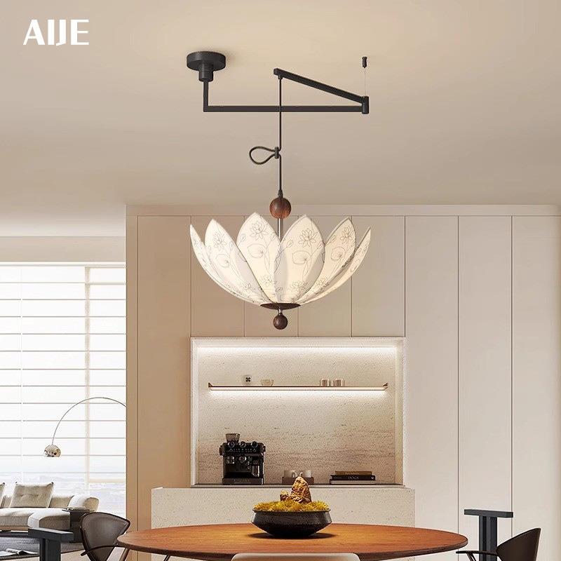 宋氏美学布艺主卧室灯中古温馨氛围感吸顶吊灯新中式餐厅摇臂吊灯