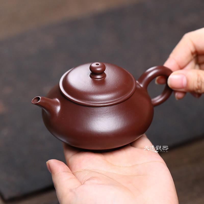 宜兴纯全手工紫砂壶紫朱泥大红袍球孔小容量明炉壶家用功夫泡茶壶