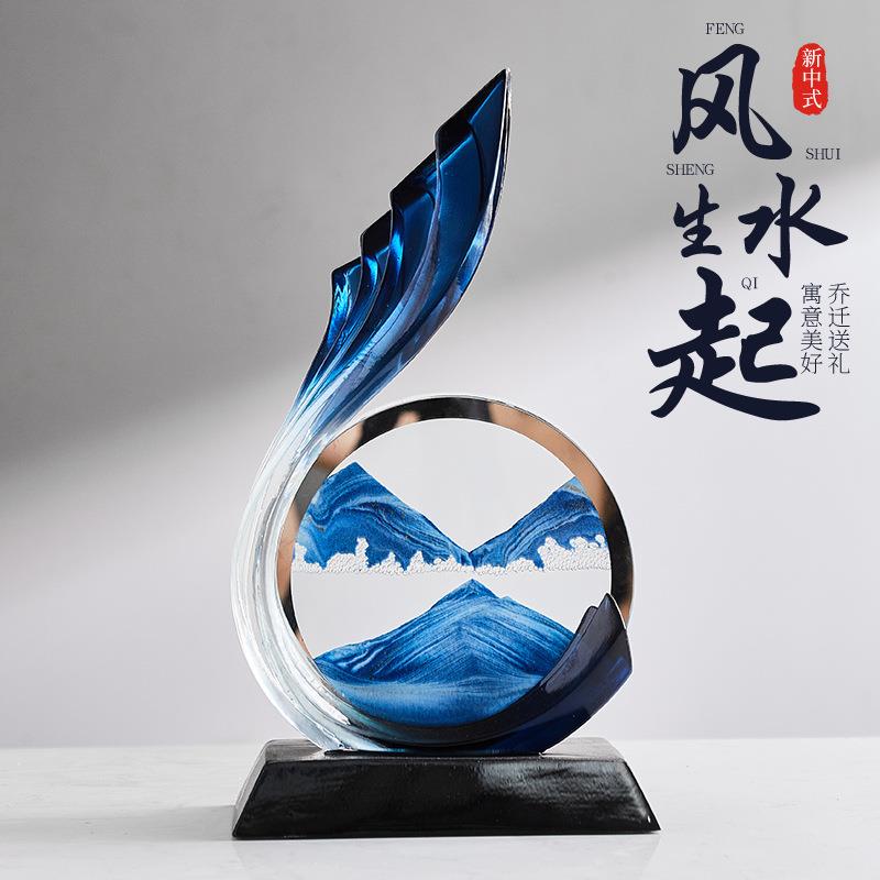 透明树脂风生水起流沙画新中式创意摆件家居装饰电视柜酒柜办公室图片