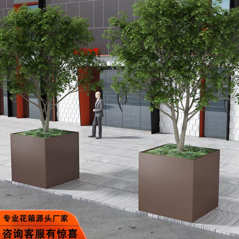 不锈钢大树箱简约金属花坛市政绿化正方形铁艺移动花箱花钵花池槽