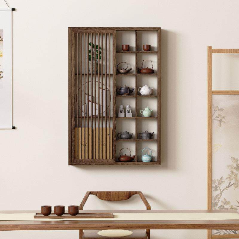 实木中国茶具茶具杯架壁挂博古架展示架格纹架多宝阁茶壶收纳柜