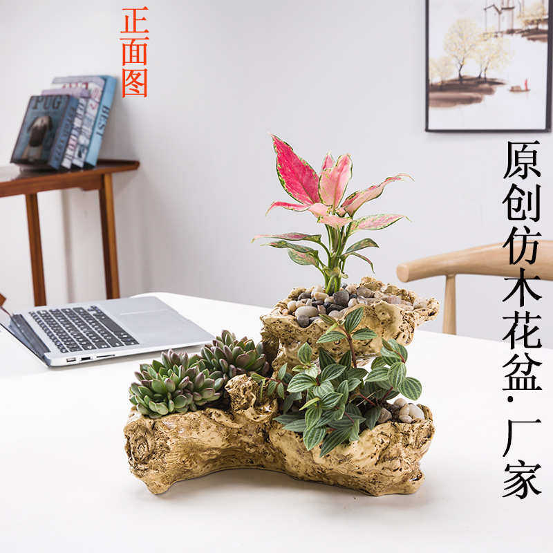 尚和道 三孔多肉花盆 树脂工艺植物盆栽花盆 厂家电商花盆