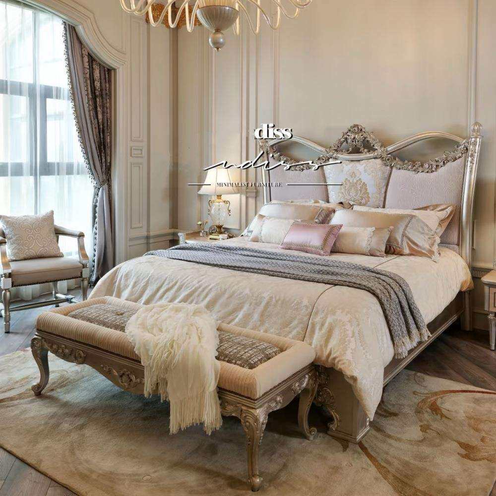 法式复古浪漫欧式卧室家具 实木手工雕花布艺1.8米主卧双人床婚床