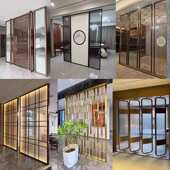 不锈钢屏风客厅入户玄关酒店格栅镂空新中式 轻奢花格金属玻璃隔断