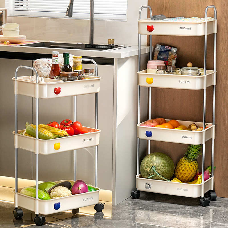 厨房置物架落地多层菜篮子置物架家用零食移动小推车果蔬菜收纳架