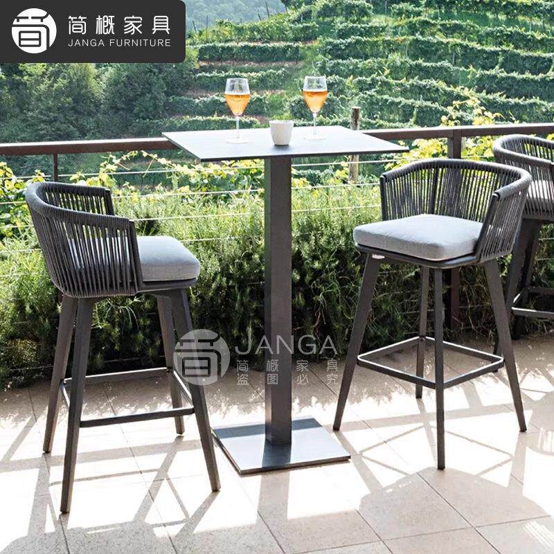 户外别墅露台高脚凳桌椅酒吧咖啡厅绳织吧台椅庭院露天休闲高脚桌