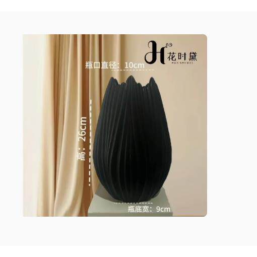 高档景德加厚陶干花饰假花仿真花器白镇色艺瓷术竖纹瓶装品客厅摆