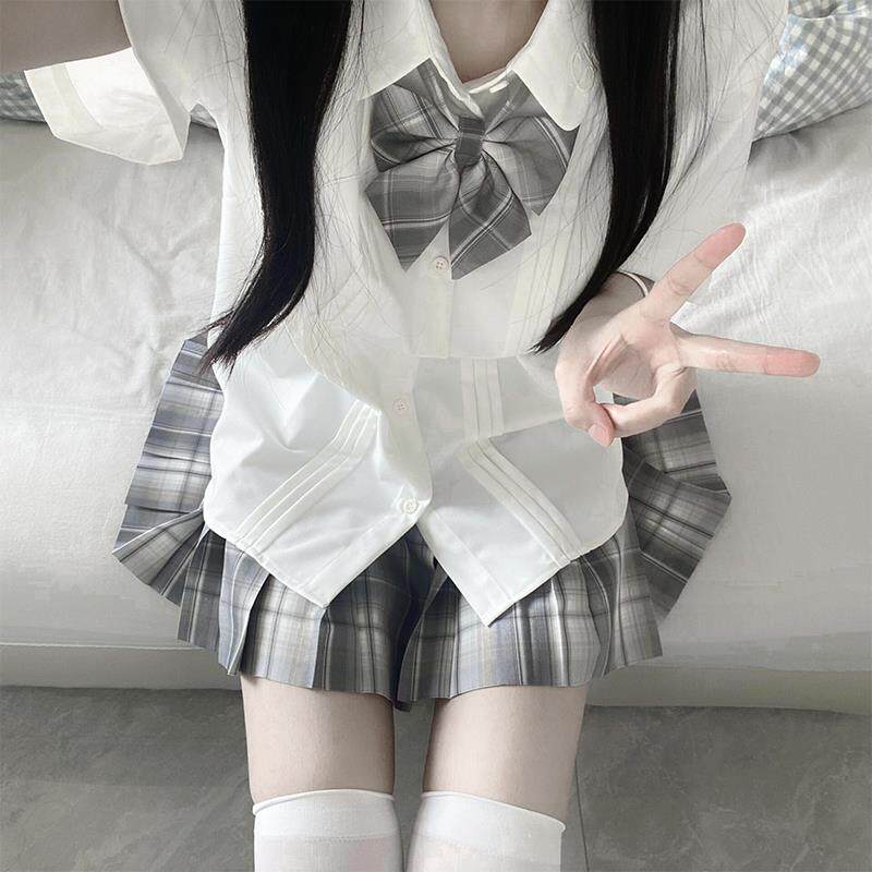正版白皇后jk制服裙套装夏季校供半身裙女学院风短袖衬衫jk裙全套