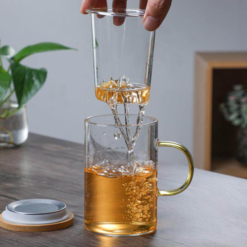 水杯茶水分离泡茶杯商务过滤木盖玻璃杯子办公室男女观山杯茶道杯