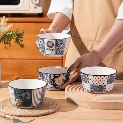 High-aesthetic Ceramic Straight-sided Bowl, 4.5 Inch Rice Bo