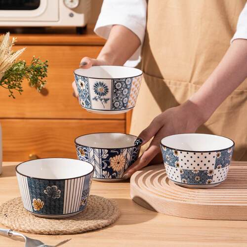 High-aesthetic Ceramic Straight-sided Bowl, 4.5 Inch Rice Bo