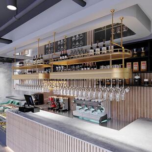 金属酒架吊柜悬挂式置物架铁艺吧台吊架简约酒柜悬空展示架红酒架