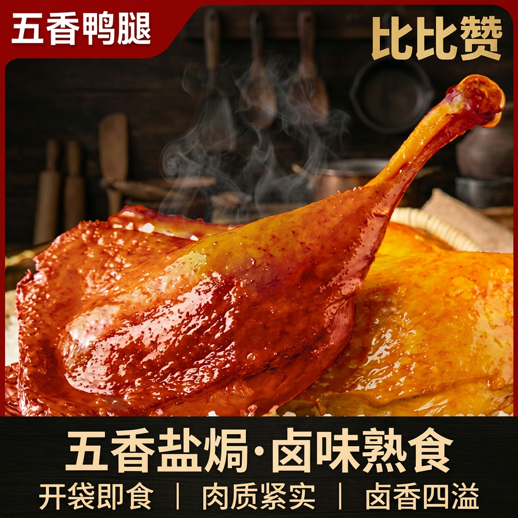 比比赞五香盐焗鸭腿卤味熟食整只鸭全腿开袋即食休闲零食小吃