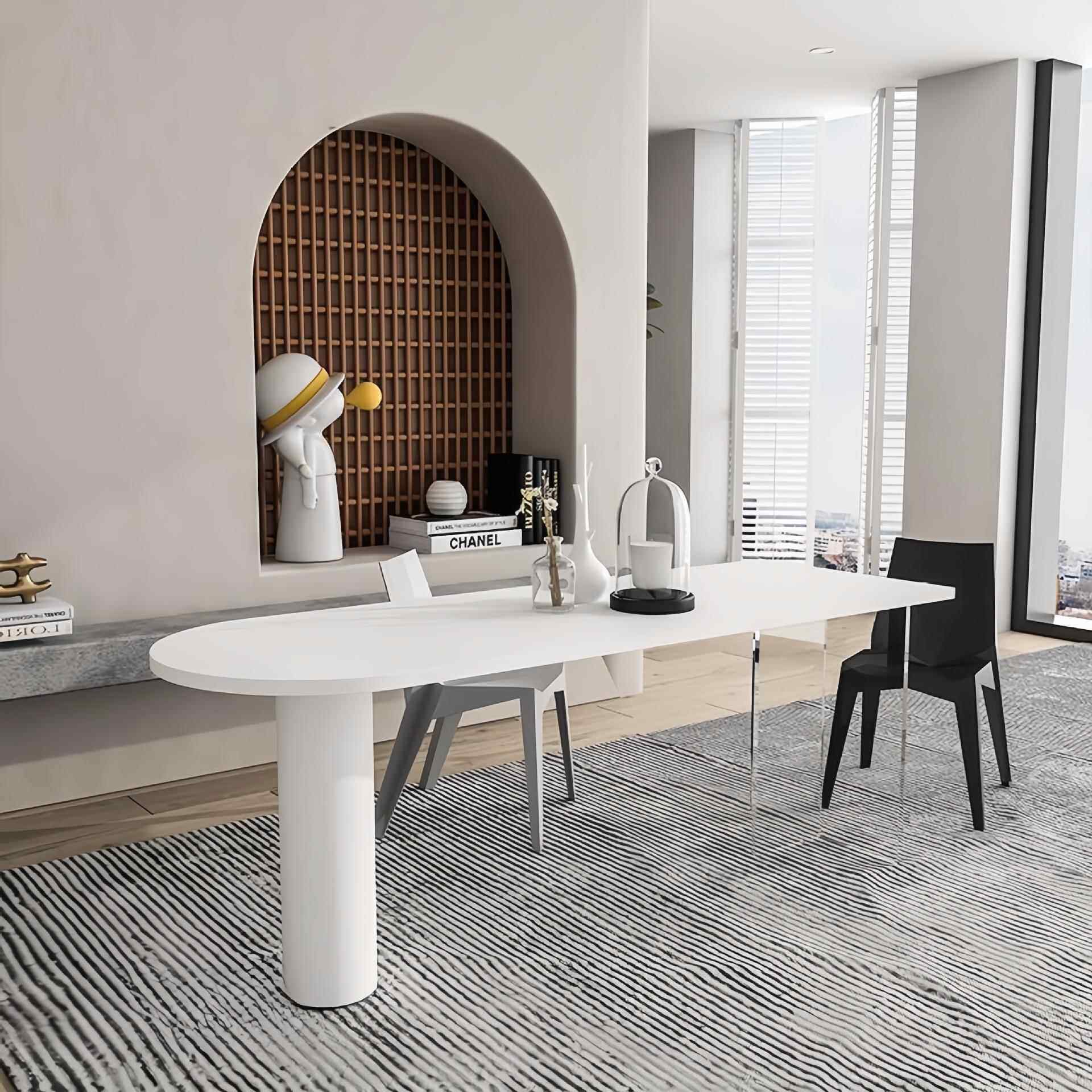 亚克力悬浮餐桌家用饭桌电脑桌轻奢实木办公桌设计师创意书桌原木